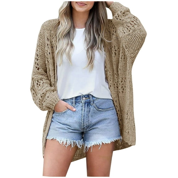 Aofany Lightweight Summer Fall Cardigan for Women Spring Open Front Long Batwing Sleeve Netted Crochet Cardigans Sweaters