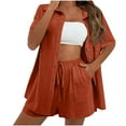 thumbnail image 1 of Aofany Linen Short Sets for Women Short Sleeve Shirts Top + Shorts 2 Piece Summer Beach Vacation Outfits Lounge Sets, 1 of 6