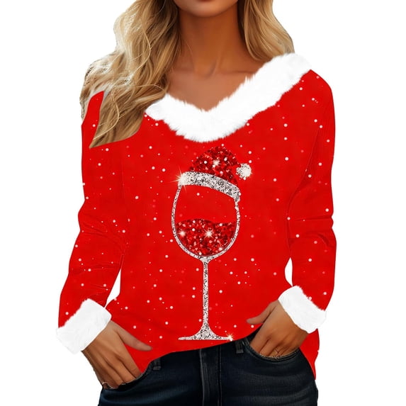 Aofany Long Sleeve Shirts for Women Xmas Gifts Christmas Tree Print Tops Holiday Graphic Shirts Blouse Womens Clothing