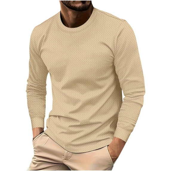 Aofany Long Sleeve Tee Shirts for Men Men's Slim Fit Round Neck Solid Long-sleeved T-shirt Top