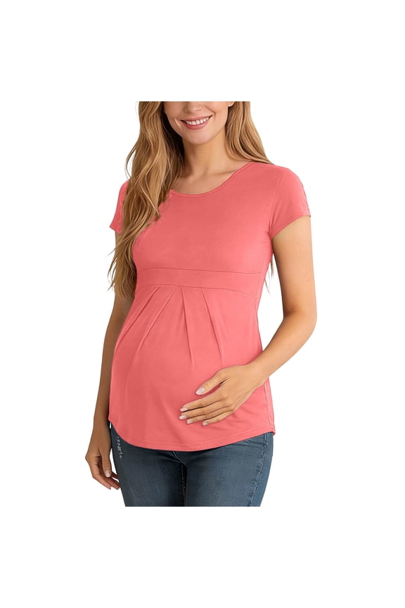Maternity Clothing Summer Women Maternity T-shirt Round Neck Short Sleeve Ruched Pregnant Tops