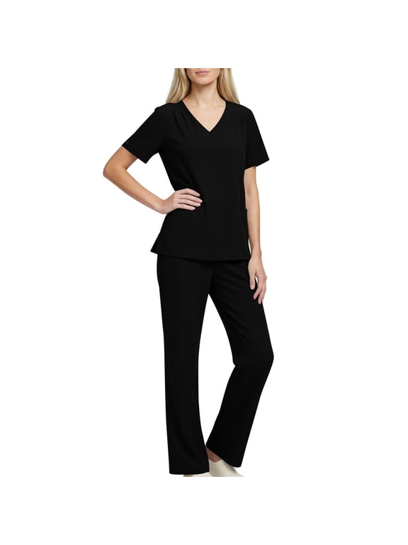 Medical Nurse Uniform for Women 2 Piece Solid Scrubs Set Lightweight Comfy Short Sleeve V-Neck Tunics with Elastic Waist Pants