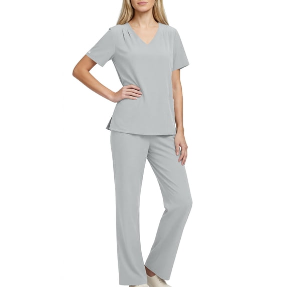 Aofany Medical Nurse Uniform for Women 2 Piece Solid Scrubs Set Lightweight Comfy Short Sleeve V-Neck Tunics with Elastic Waist Pants
