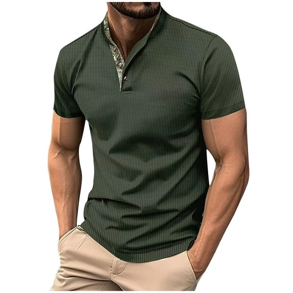 Aofany Men Casual Basic T-shirt Stand Collar Button Short Sleeve Shirt Summer Vacation Beach Top