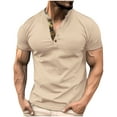 thumbnail image 1 of Aofany Men Casual Basic T-shirt Stand Collar Button Short Sleeve Shirt Summer Vacation Beach Top, 1 of 8