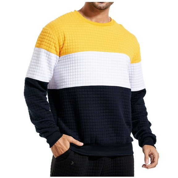 Aofany Men Casual Fashion Round Neck With Pocket Pullover Sweatshirt Patchwork Long Sleeve Tops