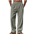 thumbnail image 1 of Aofany Men Pants Men's Cotton Linen Pants Summer Thin Style Casual Straight Leg Tie String Drawstring Long Pants with Pockets, 1 of 6