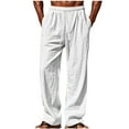 thumbnail image 1 of Aofany Men Pants Men's Cotton Linen Pants Summer Thin Style Casual Straight Leg Tie String Drawstring Long Pants with Pockets, 1 of 6