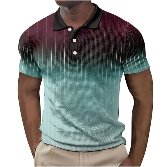 Aofany Men Plus Size Shorts Sleeves T Shirt Summer Casual Gradient Turn-down Collar Pullover Blouse Big And Tall Men Button Tops