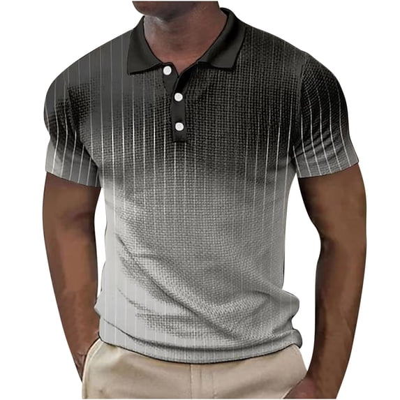Aofany Men Plus Size Shorts Sleeves T Shirt Summer Casual Gradient Turn-down Collar Pullover Blouse Big And Tall Men Button Tops