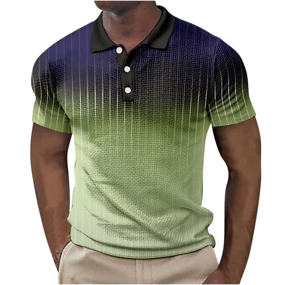 Aofany Men Plus Size Shorts Sleeves T Shirt Summer Casual Gradient Turn-down Collar Pullover Blouse Big And Tall Men Button Tops