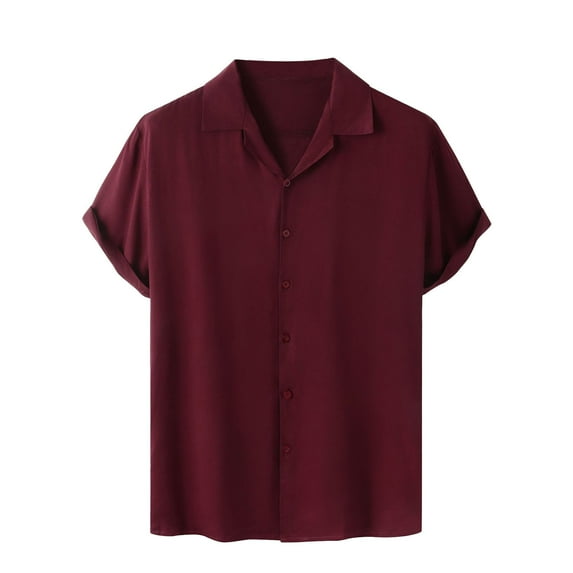 Aofany Men Solid Color Loose Shirt Turndown Collar Short Sleeve Blouse Males Tropical Casual Hawaiian Beach Shirt