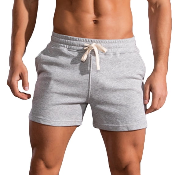 Aofany Men Solid Cotton Plus Size Shorts Elastic Mid-waist Lace-up Sports Shorts Beach Pants