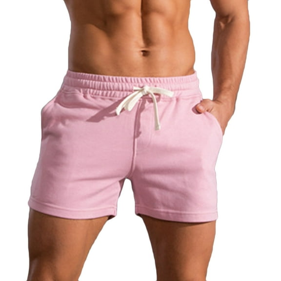 Aofany Men Solid Cotton Plus Size Shorts Elastic Mid-waist Lace-up Sports Shorts Beach Pants