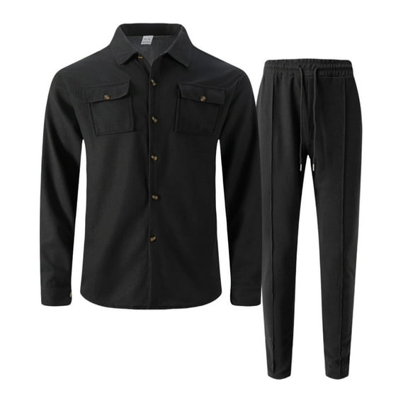 Aofany Men Track Suits Sets Long Sleeve Button Turndown Collar Active Jackets and Pants 2 Piece Outfits Big and Tall Outfits for Men