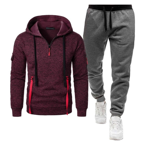 Aofany Men Tracksuit Set Solid Color 2 Piece Jogging Suits Hooded Sweatsuit Mens Hoodies And Sweatpants Long Sleeve Jogger Sets