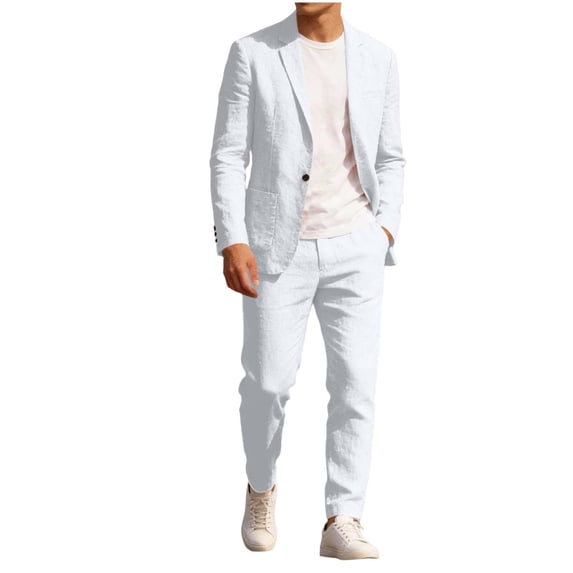 Aofany Men's 2 Piece Linen Blazer Set Regular Fit Casual Lightweight Cotton Linen Wedding Blazer and Pants Suit Sets