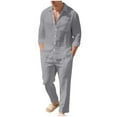 thumbnail image 1 of Aofany Men's 2 Piece Outfits Linen Set Solid Turndown Collar Long Sleeve Button Shirts and Drawstring Elastic Wais Pants Casual Beach Outfits, 1 of 8