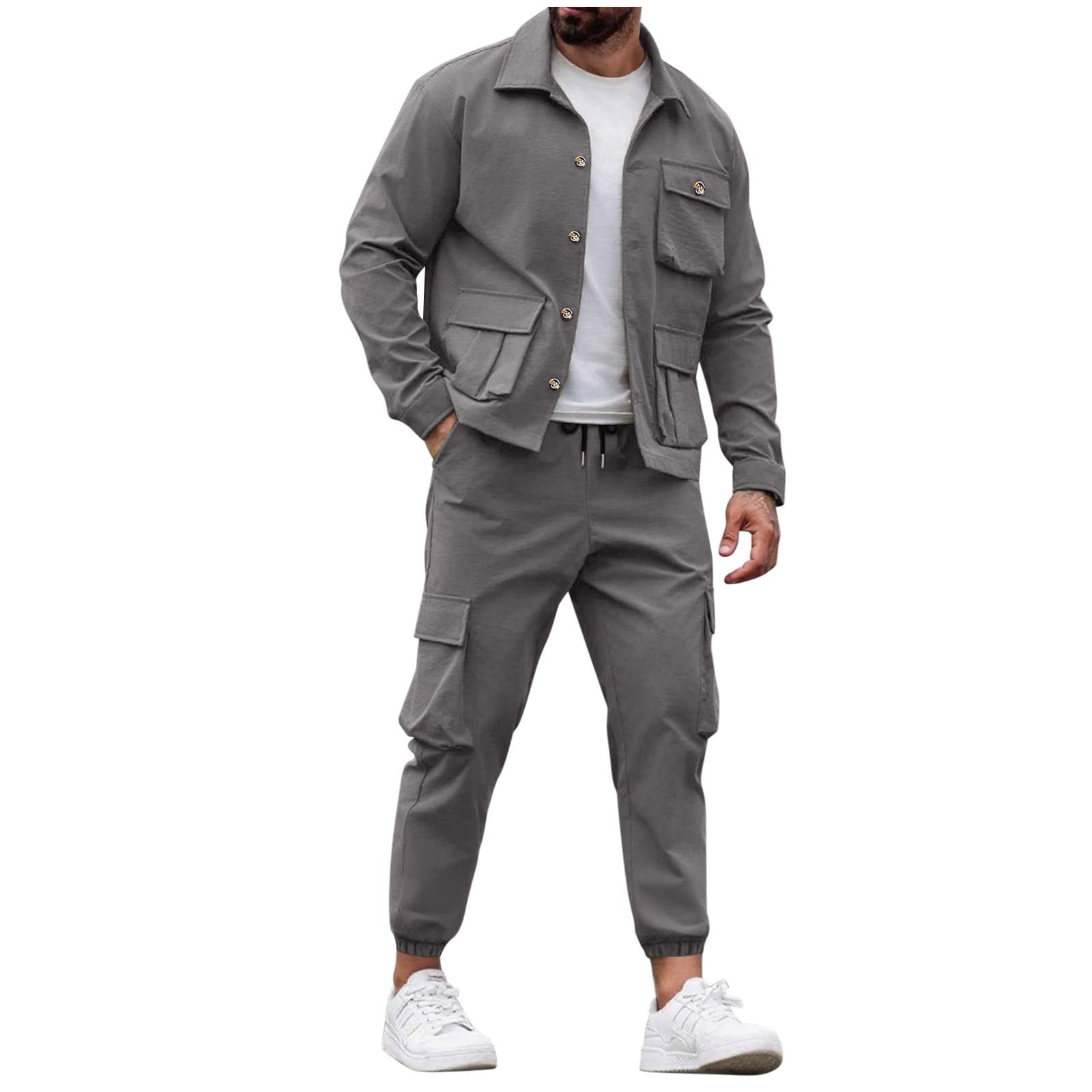 Men's Casual Two-Piece Set - Straight Pants with Belt & Pockets main image 0