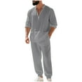 thumbnail image 1 of Aofany Men's 2 Pieces Cotton Linen Set Long Sleeve Henley Shirt and Casual Beach Pants Summer Outfits, 1 of 8