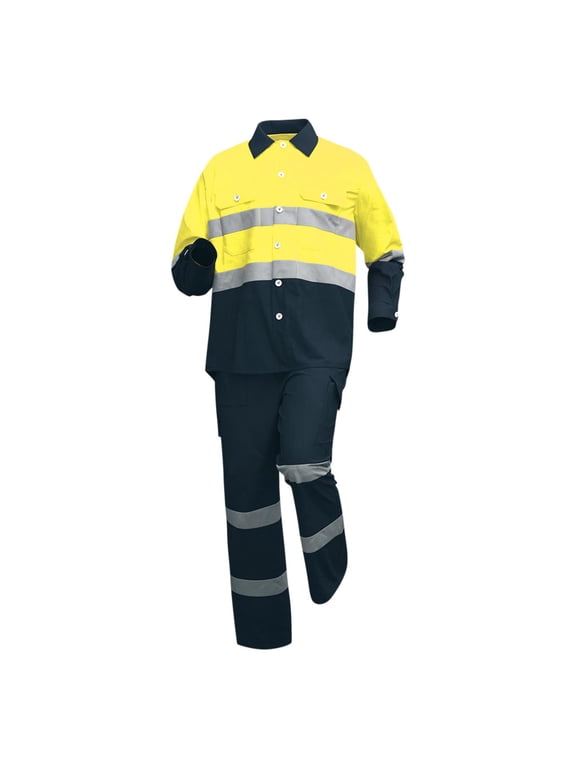 Men's 2 Pieces Outfits Wear-Resistant and Reflective Long Sleeve Lapel Tops & Pants Machine Repair Clothes, Welding Workshop Construction Labor Protection Work Clothes Set