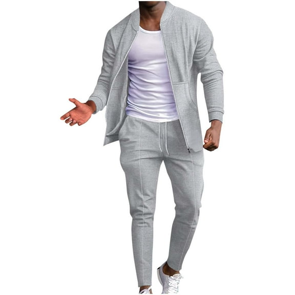 Aofany Men's 2pc Tracksuits Set Jackets&Pants Jogger Solid Color Long Sleeve Jogging Athletic Suits Open Front Outfits Causal Running Sports Sweatsuit Trendy