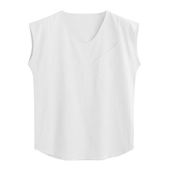 Aofany Men's Baggy Cotton Linen Vest T-Shirt V Neck Sleeveless With Pockets Tank Tops Blouses