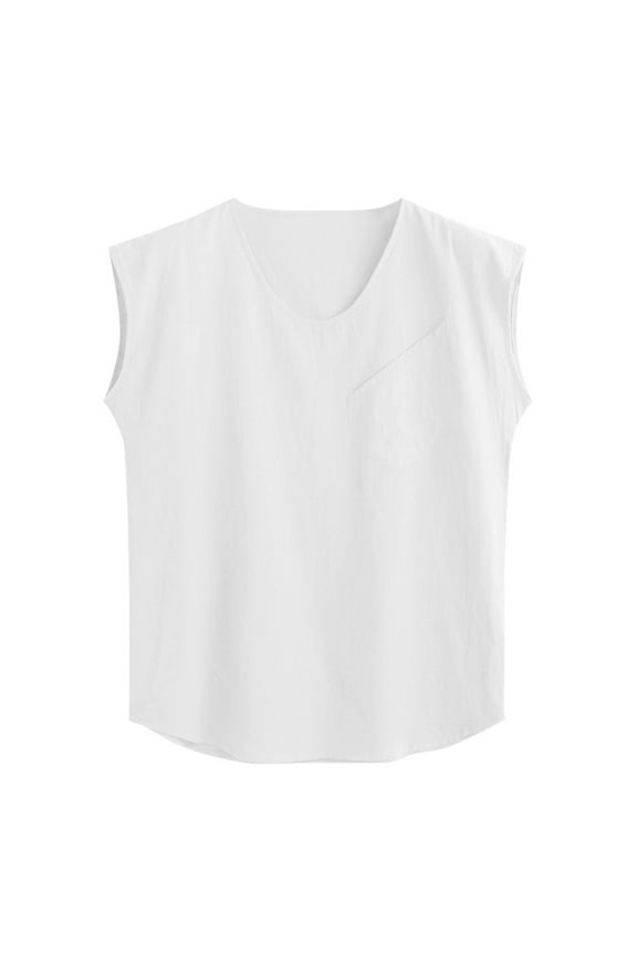 Men's Baggy Cotton Linen Vest T-Shirt V Neck Sleeveless With Pockets Tank Tops Blouses