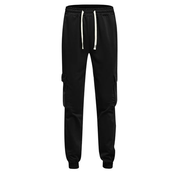 Aofany Men's Casual Cargo Pants Drawstring Elastic Waist Multi-Pocket Sweat Length Pants Mens Work Trousers