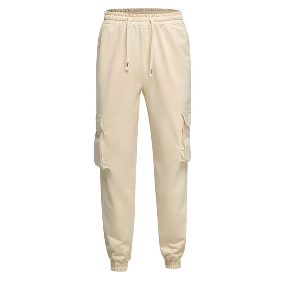 Aofany Men's Casual Cargo Pants Drawstring Elastic Waist Multi-Pocket Sweat Length Pants Mens Work Trousers
