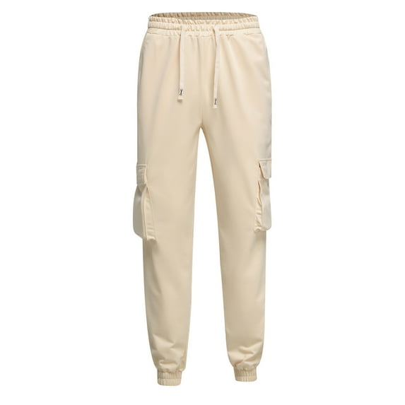 Aofany Men's Casual Cargo Pants Drawstring Elastic Waist Multi-Pocket Sweat Length Pants Mens Work Trousers