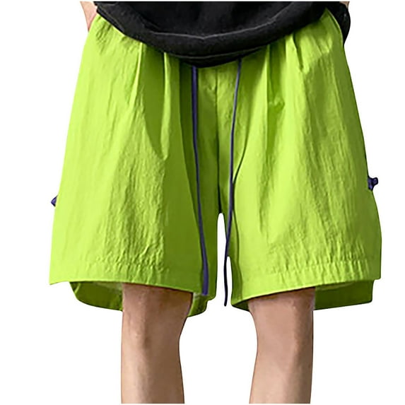 Aofany Men's Casual Quick Drying Shorts Wide-Leg Style Solid Color Drawstring Elastic Waist Pockets Workwear Shorts