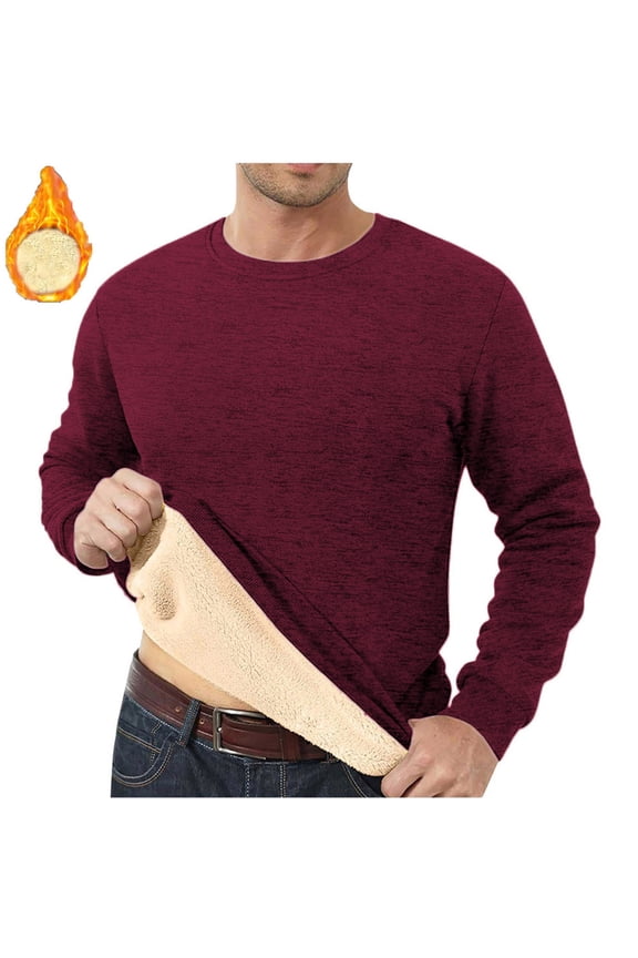 Men's Fleece Lined T Shirts Winter Warm Sherpa Long Sleeve Pullover Shirt for Men Crewneck Solid Stretch Casual Tops