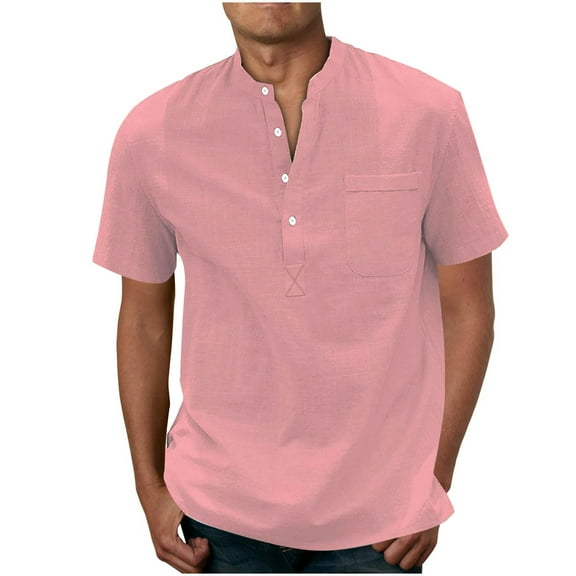 Aofany Men's Henley Shirt Solid Color Button Sport Shirt Round Neck Short Sleeve Tops with Pocket