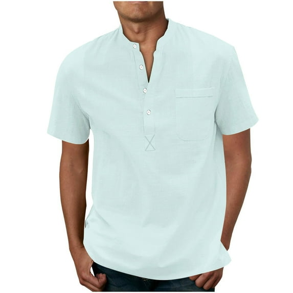 Aofany Men's Henley Shirt Solid Color Button Sport Shirt Round Neck Short Sleeve Tops with Pocket