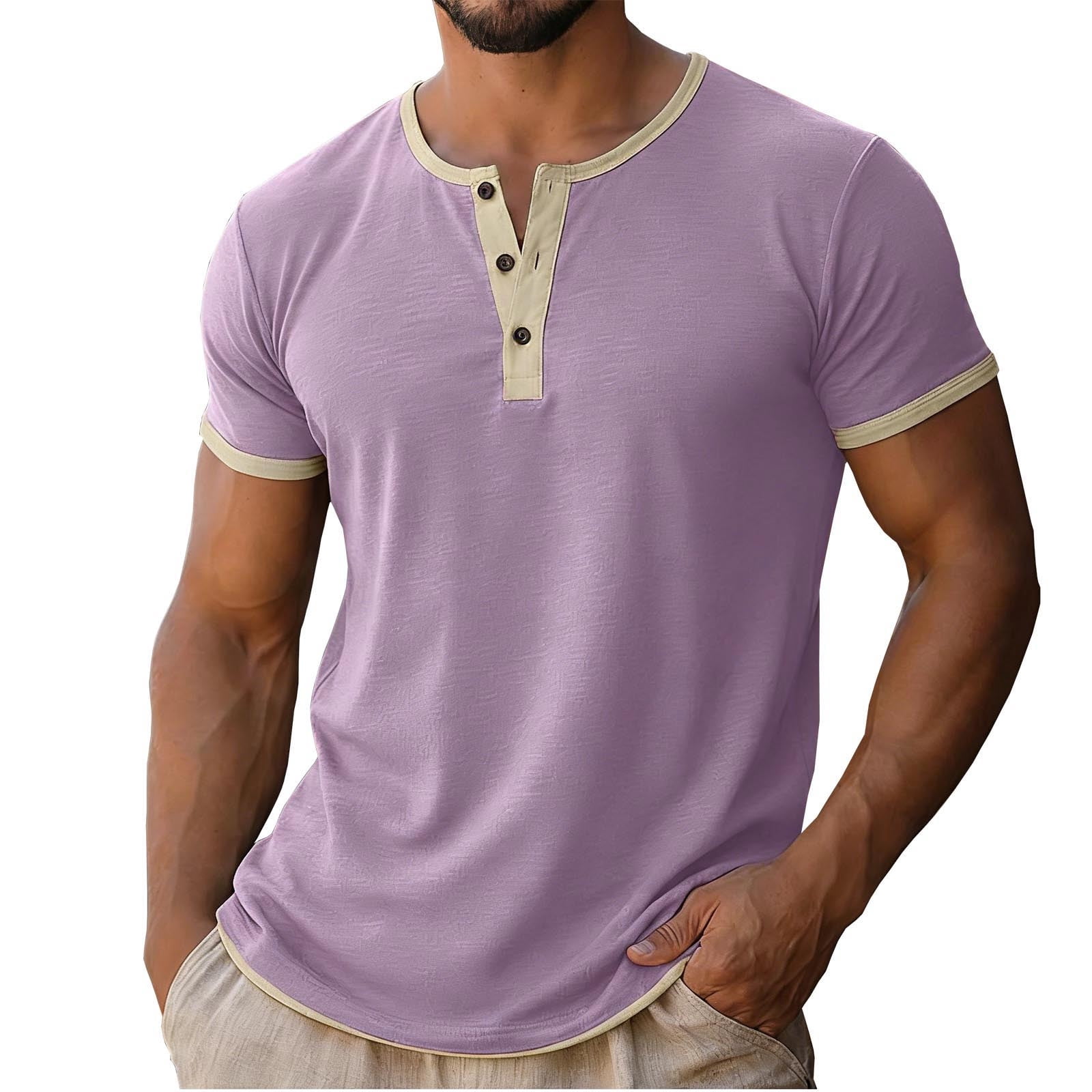 Aofany Men's Henley Shirts Short Sleeve Fashion Lightweight Button ...