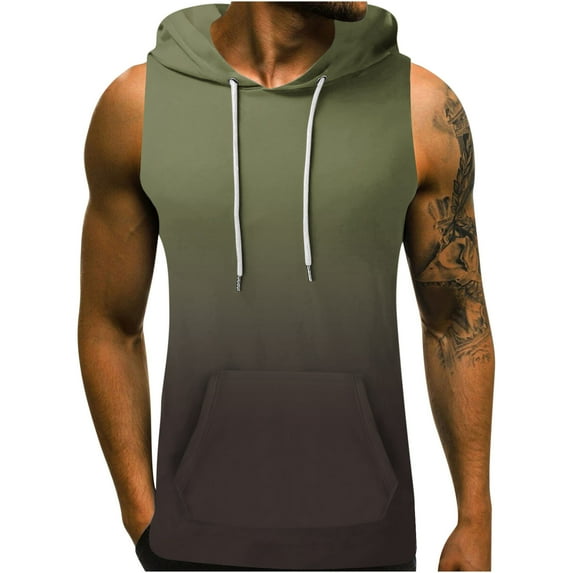 Aofany Men's Hooded Tank Top Gradient Hawaiian Regular Print Sleeveless Drawstring Pocket Hooded Vest Top Casual T-shirt Blouse