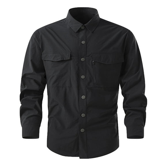 Aofany Men's Lightweight Long Sleeve Work Shirt with Pockets Casual Solid Color Turndown Collar Blouse Button Down Tops