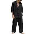 thumbnail image 1 of Aofany Men's Linen 2 Piece Outfits Casual Long Sleeve Button Down Shirts and Loose Lounge Pants Matching Sets Big and Tall Beach Outfits Set, 1 of 9