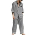 thumbnail image 1 of Aofany Men's Linen 2 Piece Outfits Casual Long Sleeve Button Down Shirts and Loose Lounge Pants Matching Sets Big and Tall Beach Outfits Set, 1 of 9
