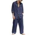 thumbnail image 1 of Aofany Men's Linen 2 Piece Outfits Casual Long Sleeve Button Down Shirts and Loose Lounge Pants Matching Sets Big and Tall Beach Outfits Set, 1 of 9