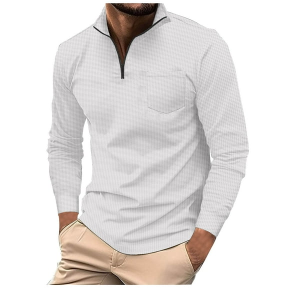 Aofany Men's Long Sleeve Tops Fashion Casual Solid Color Zipper Pocket Stand-up Collar Blouse T Shirts