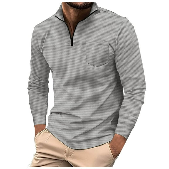 Aofany Men's Long Sleeve Tops Fashion Casual Solid Color Zipper Pocket Stand-up Collar Blouse T Shirts