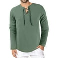thumbnail image 1 of Aofany Men's Long Sleeve V-Neck Top Fall Fashion Casual Tie Solid Color T Shirt, 1 of 3