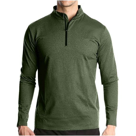 Aofany Men's Long Sleeved T-shirt Quick Drying Sports Running Pullover Half Zipper Tops Solid Color Breathable Tee Shirt