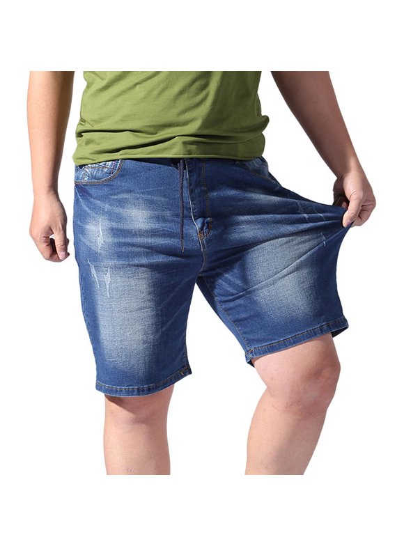Aofany Men's Loose Denim Shorts Plus Size Comfort Elastic Jean Short with Pocket