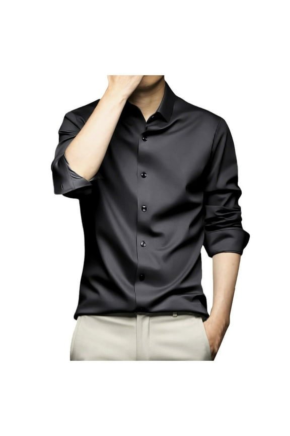 Men's Luxury Satin Dress Shirt Shiny Silk Long Sleeve Button Down Shirts Elegant Wedding Shirt Lightweight Party Shirts