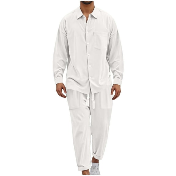 Aofany Men's Outfits 2 Piece Sets Casual Button Down Long Sleeve Shirts and Pant Sets Trendy Two-Piece Beach Suit