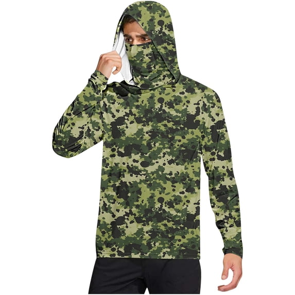 Aofany Men's Performance Fishing Hoodie Shirt - UPF 50+ UV Sun Protection Long Sleeve Shirts with Mesh Face Mask
