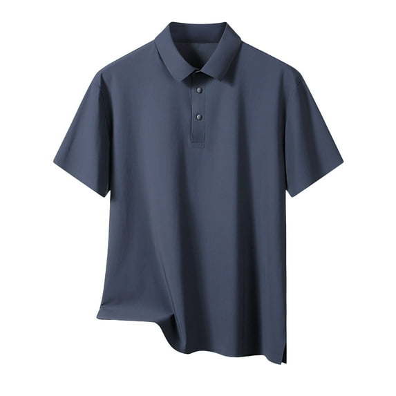 Aofany Men's Plus Size Short Sleeved T Shirt Solid Color Ice Silk Lapel Blouse Casual Baggy Sports Top